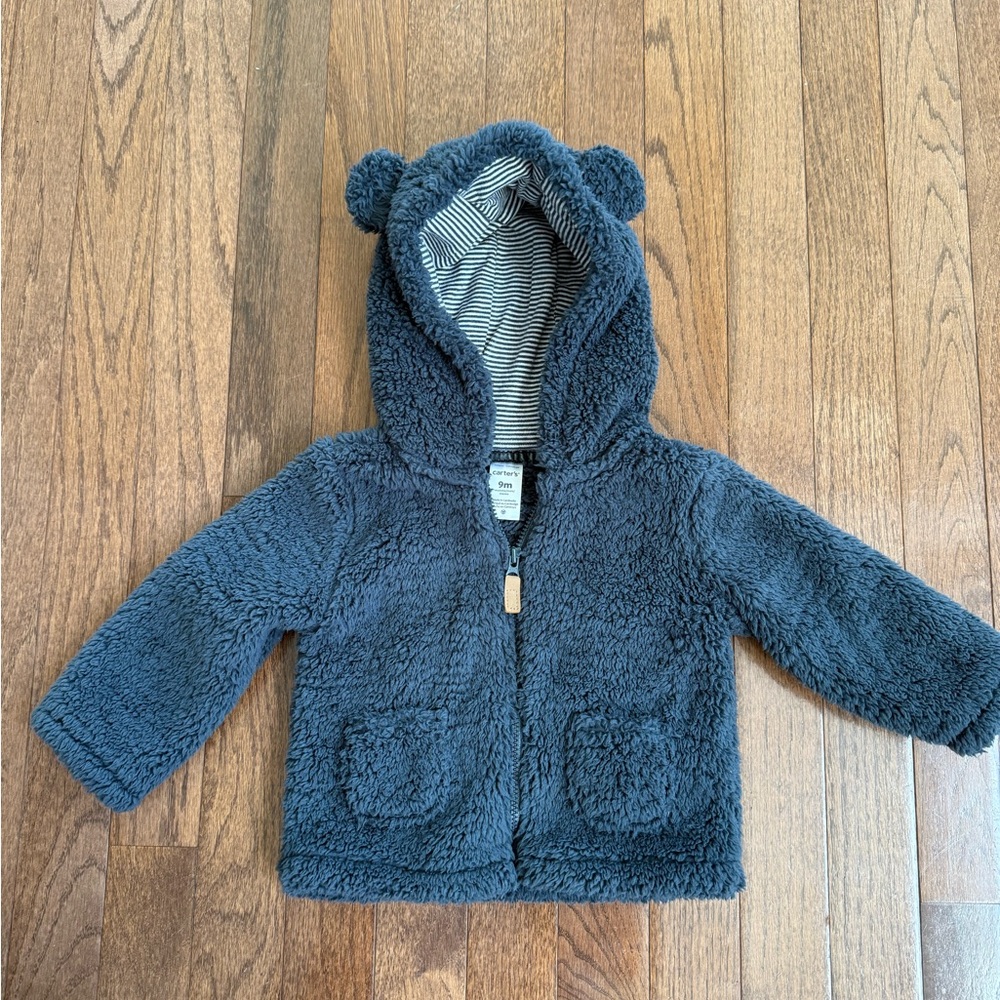 Carter's Gray Fleece Jacket with Striped Lining
